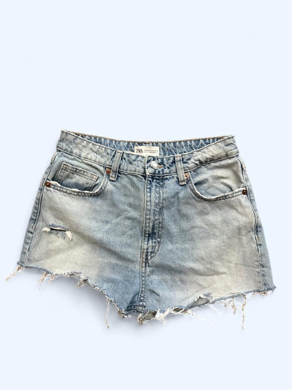 Zara Light Wash Frayed Hem Denim Shorts